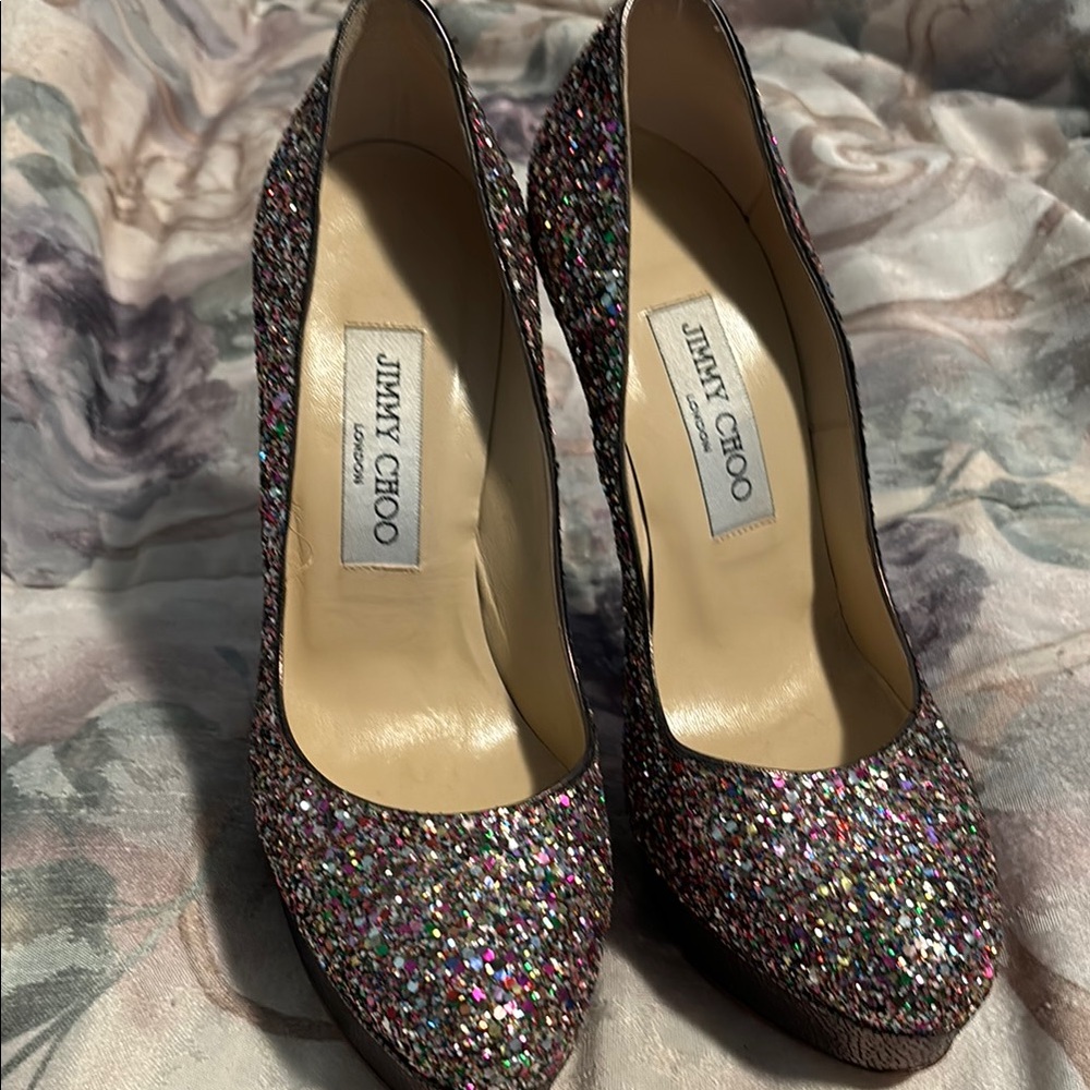 Jimmy Choo Multicolor Glitter platform Women's Shoes size 37.5